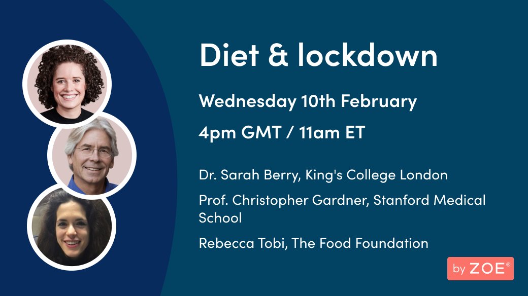 Join us this Wednesday as we discuss life under #lockdown &amp; the impact of #COVID19 on #diet and #health behaviours. Featuring <a href="/saraheeberry/">Sarah Berry</a> <a href="/KingsCollegeLon/">King's College London</a>, <a href="/GardnerPhD/">Christopher Gardner</a> <a href="/Stanford/">Stanford University</a> and <a href="/The_A_To_V/">Rebecca Tobi RNutr</a> <a href="/Food_Foundation/">The Food Foundation</a>. 
Register here: bit.ly/39YlXe4