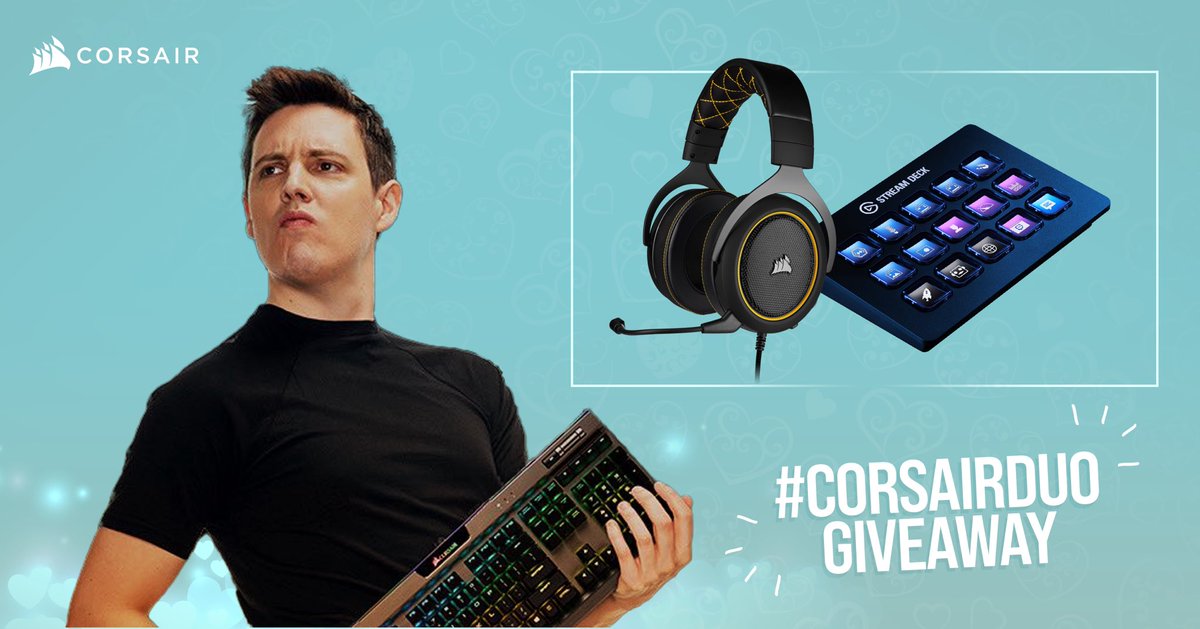 Sacriel's tweet image. You + a friend can each win your choice of HS60 headset, K60 RGB PRO keyboard, MM700 pad, or an @elgatogaming Stream Deck or Ring Light, thx to my sponsors!
￼
To enter:
❤️ Follow me and @CORSAIR
💚 Like + Retweet this post
💙 Reply and @ your duo and use the #CORSAIRDUO hashtag