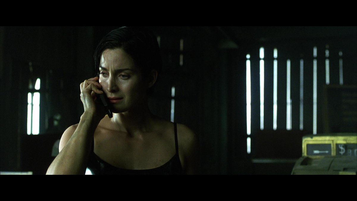 More Matrix rain, this time from the windows of the old TV repair shop where Cypher kills Apoc and Switch and threatens to kill Neo.21/