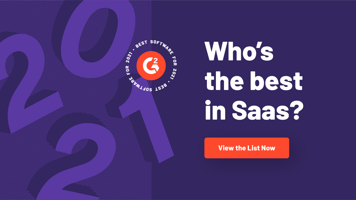 G2dotcom's tweet photo. The G2 Best Software Awards for 2021 lists are now LIVE!
Every year, our Research team compiles a list of the 100 best SaaS companies in the world. The list this year uses 1M+ reviews!
Check out the best in SaaS, right here: https://t.co/fpdO9JLLHJ
#BestSoftware2021
#G2 Awards https://t.co/7mCkZUJ8ZI