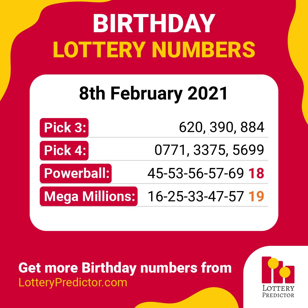 Birthday lottery numbers for Monday, 8th February 2021

#lottery #powerball #megamillions https://t.co/1w3aCX8wwk