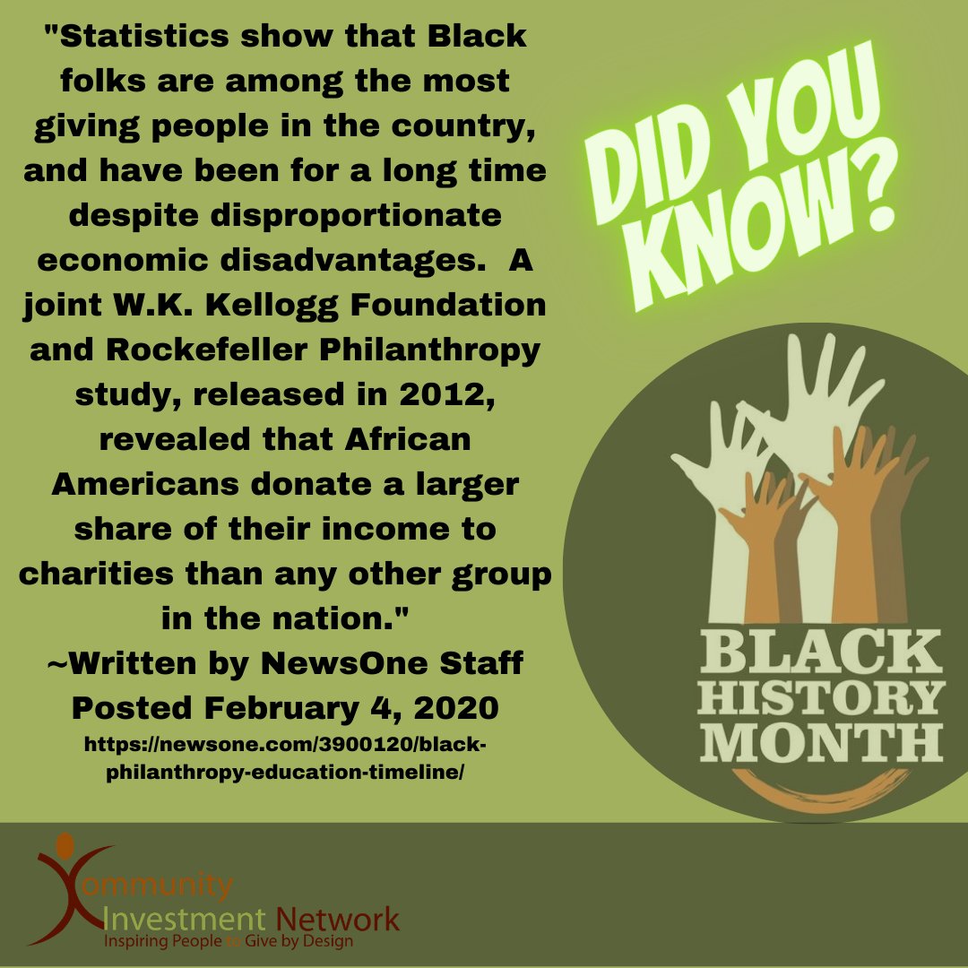 communitynetwrk's tweet photo. Happy Monday all and welcome to #CINStory! Let's get this week started off right with some #BHM nuggets around #BlackPhilanthropy!  Did you know this? #CINGives #WeArePhilanthropists https://t.co/VOxE37E9dq