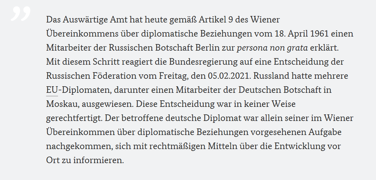 AuswaertigesAmt's tweet photo. Zur Ausweisung eines Mitarbeiters der Russischen Botschaft in Berlin erklärte heute ein Sprecher: 👇 https://t.co/t7SQ3VOzOE