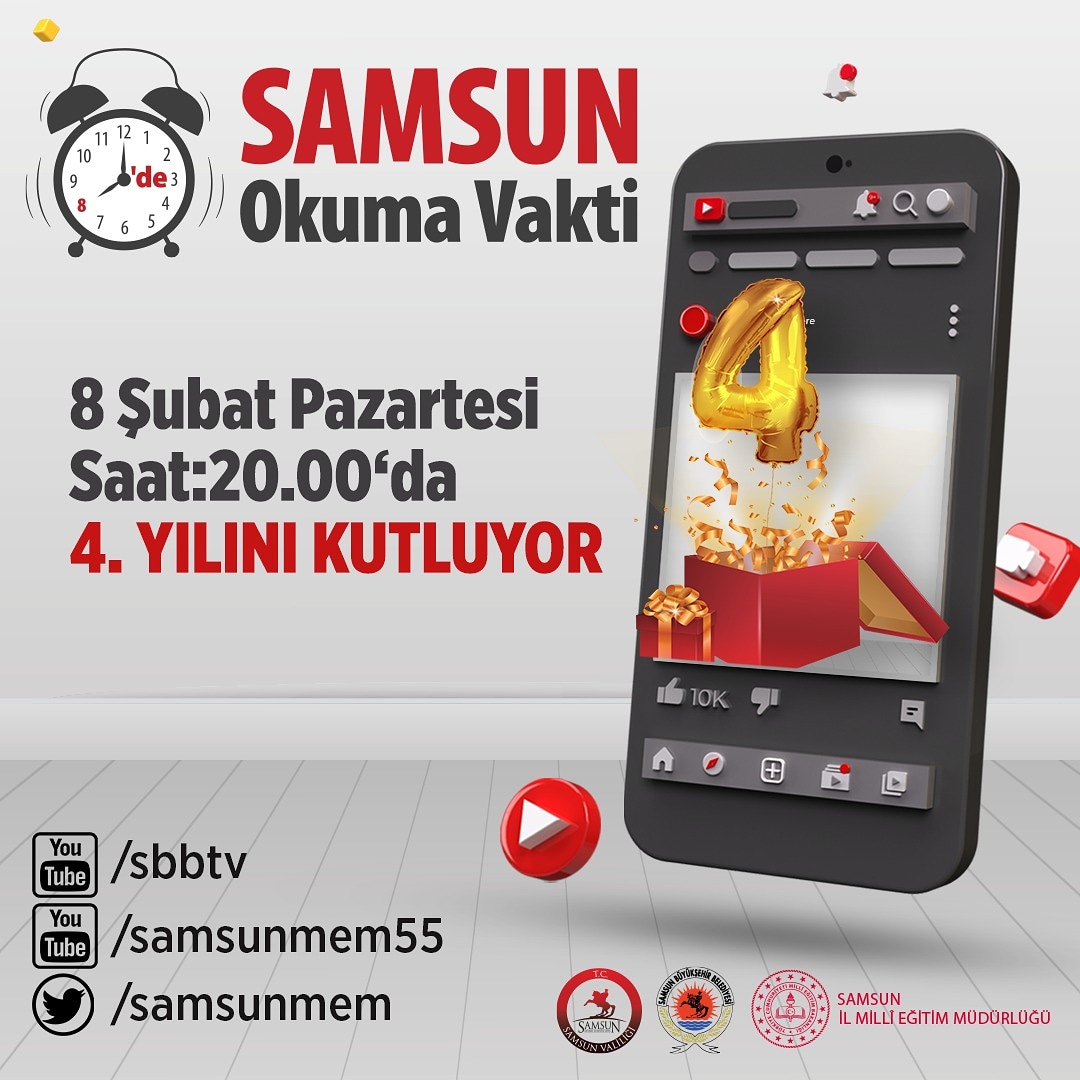 samsunbsb's tweet photo. 4.yılına girdiğimiz #SamsunOkumaVakti projesini bu akşam saat 20.00'de SBB TV Youtube kanalında birlikte kutlayalım... 📚

➡️ https://t.co/3Gjt3hamUv https://t.co/jzzplsFJEy