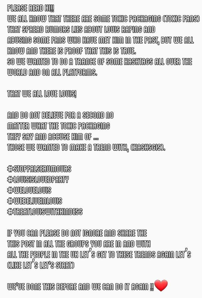 Onedire56745020's tweet photo. #welovelouis
#louisislovedparty 
#stopfalserumours
#treatlouiswithkindess
#webelieveinlouis https://t.co/jrZXYZ3e1i