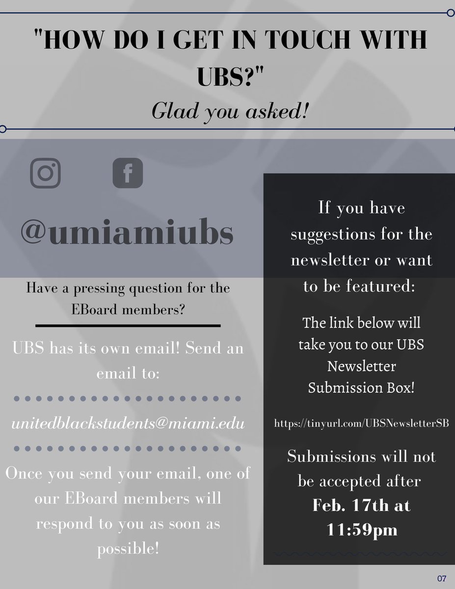 Don’t miss out on reading our Vol 2. Issue 2. UBS weekly. Two upcoming events we looking forward to are the Student of Color Symposium(SOCS) and the One Book One You Discussion.