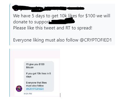 Adding this here since  @jeonbubbles deactivated. Also some accounts are apparently being promised Bitcoin, but bitcoin is like $43k a share, so a tiny amount of Bitcoin is a fractional and not very much. Also no guarantee they’ll actually give them anything.