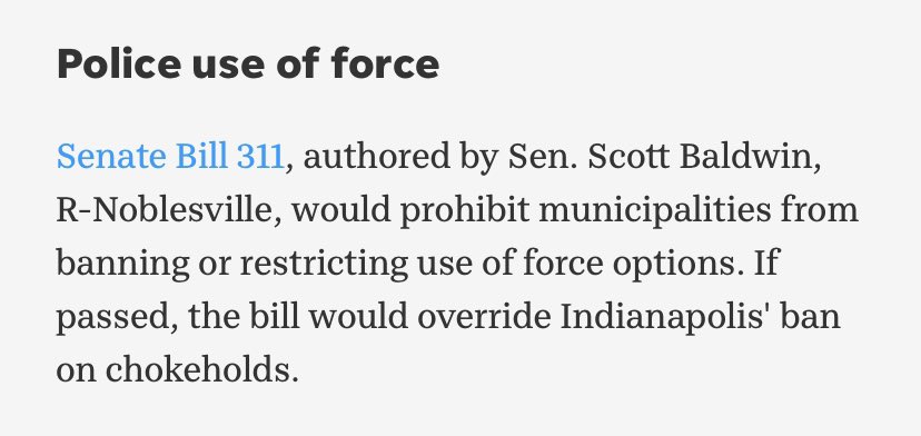 Oh boy, here’s Scott again, you silly goober! We love it when a state overrules small governments enforcement of laws that protect civilians and criminalize police brutality in the Hoosier state!