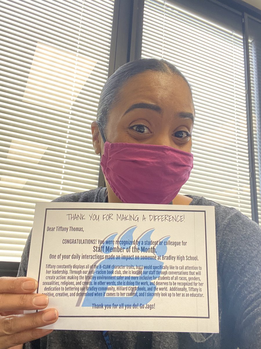 ThomasLuvsBks's tweet photo. What a great start to the week! Got Staff Member of The Month alongside my wonderful colleague @PubliusVPublic! What an honor! Thank you to my friends @BradleyHS for seeing and valuing my presence! 💙 being a Jag! https://t.co/vz6XZ4OB8X