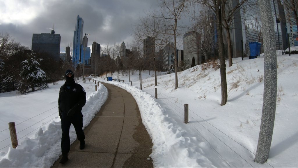 RunningInPB's tweet photo. My first thought when seeing this #Chicagopolice was, "Why is he by himself? This doesn't seem safe for him." Apparently, I have a little bit of baggage leftover from this summer's events. We had a nice, short interaction that can be seen in the Feb 21 2021 run at 18:52. https://t.co/bD0VoynJty