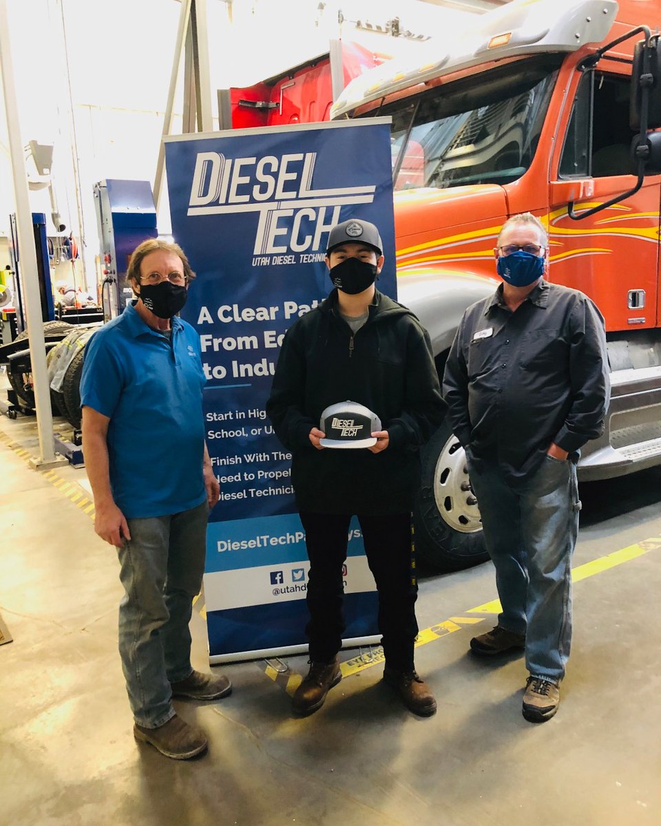 utahdieseltech's tweet photo. Dominick, a senior at Stansbury High School, advanced into the brakes section of his Diesel Tech training program at Tooele Tech! Instructors Jerry Hansen and Gary Snow were proud to present him with the coveted #UDTP hat.
#UtahDieselTech #DieselTech #Diesel #Utah #TooeleTech https://t.co/MXAtmfdjHQ