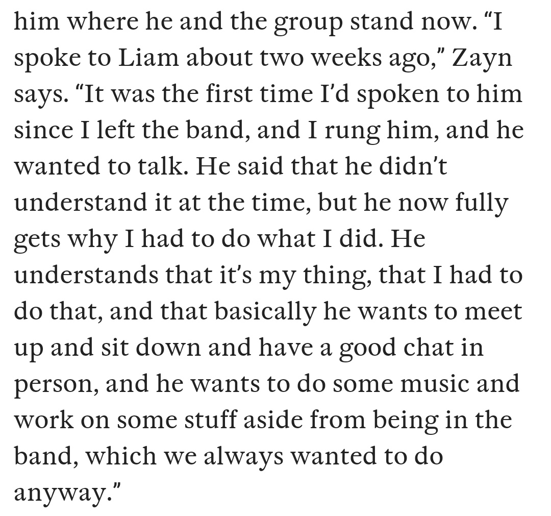 also December Z and Fader Magazine. admitting he spoke to Liam.