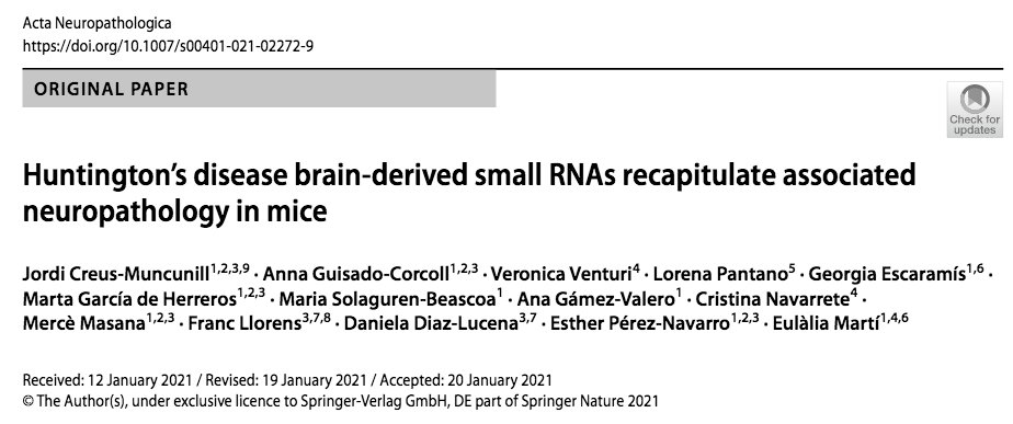 Excited to share our new paper on Huntington’s disease pathology and #smallRNA. It’s great to see this work finally published! Proud and thankful for the best collaborative team! link⬇️⬇️⬇️
@TheRNAInstitute #HuntingtonDisease #smallRNA #RNAtoxicity @AclubRn @RNASociety
