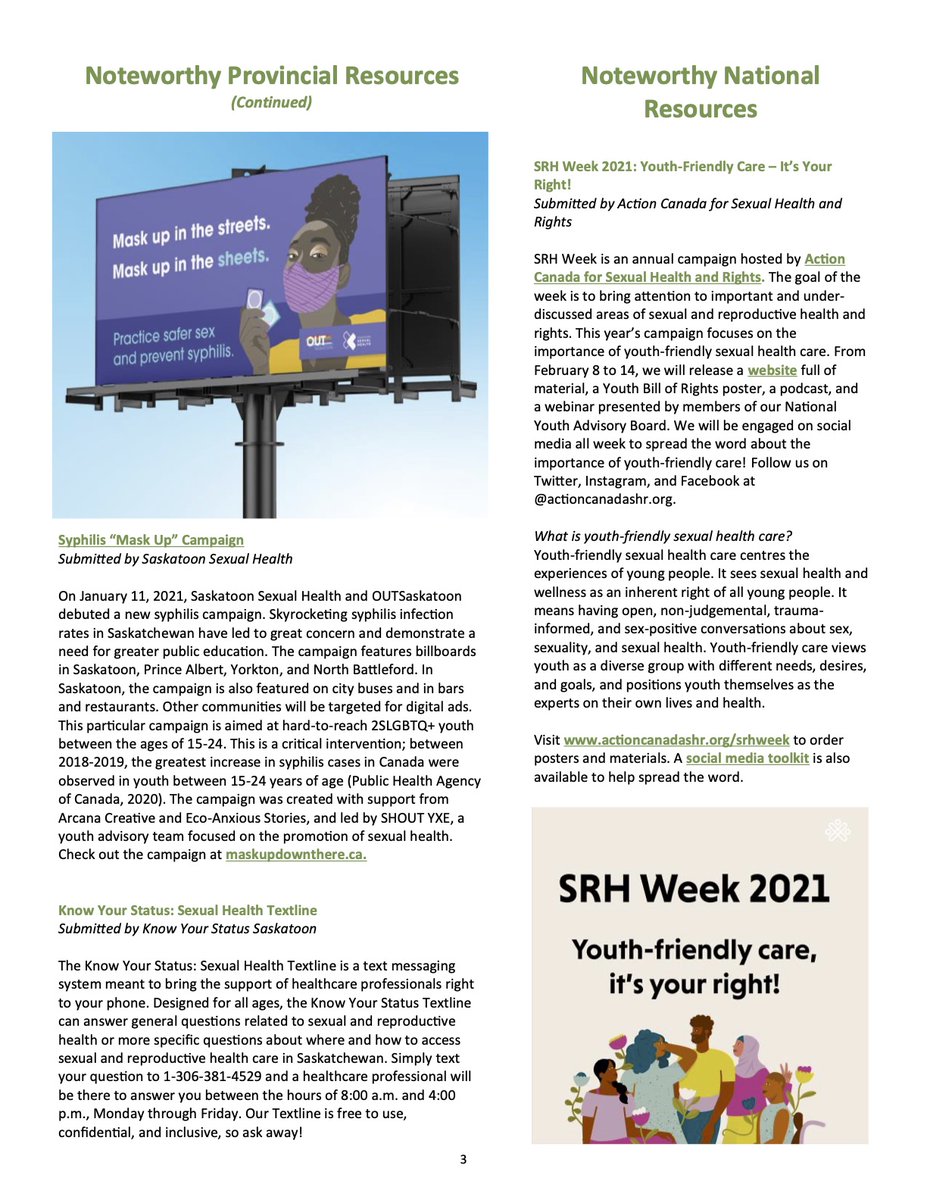 _KnowYourStatus's tweet photo. Feb 8 - 14 is #SexualandReproductiveHealthWeek and the theme is Youth-Friendly Care. The SKPrevention Institute has put together some of the best youth-friendly programs in the province, which you can check out here! Visit their website to order copies of resources for free in SK https://t.co/GfkG57etlG