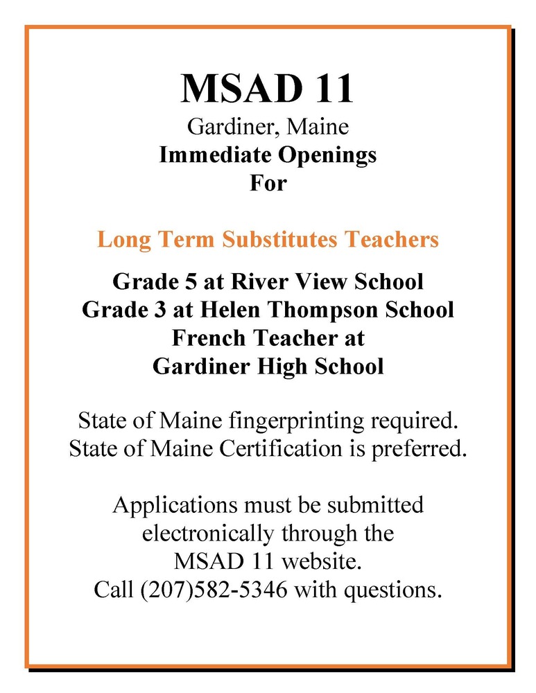 pcs_msad11's tweet photo. MSAD 11 Long Term Substitute Teacher Openings https://t.co/2lc079olSJ https://t.co/3wBj14qJhh