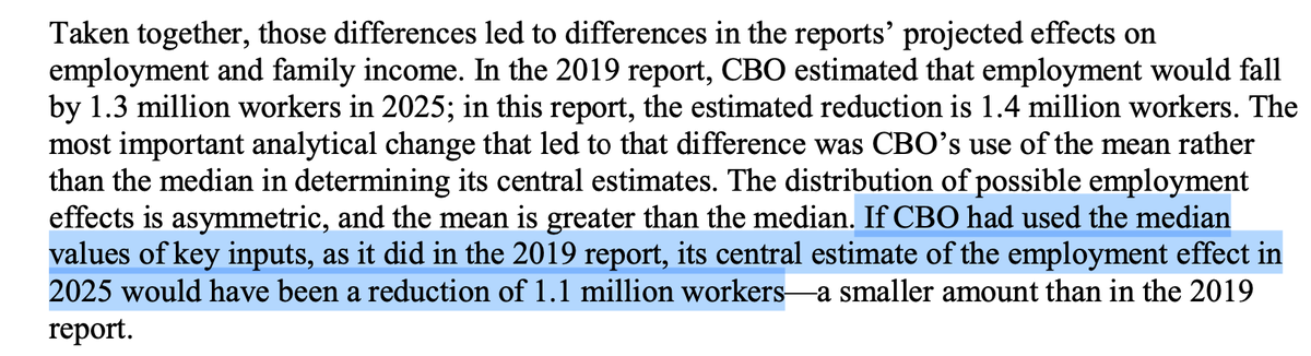 This time, they used the same elasticities, but now decided to not use the median elasticity but simulate the mean employment effect by randomly drawing from these elasticities. Change of this method leads to 1.4 million job loss instead of 1.1 million using old approach.