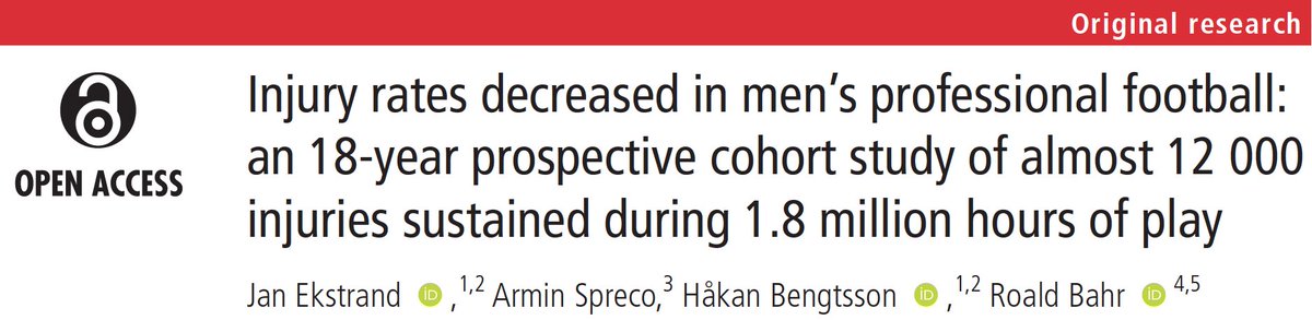 BJSM_BMJ's tweet photo. What are the latest injury trends in men's professional football?

Injury rates decreased in men’s professional football: an 18-year prospective cohort study of almost 12 000 injuries #OpenAccess @JanEkstrand @HockanB @RoaldBahr 

https://t.co/87UWRr8yoo https://t.co/Wi1drhbiQ3