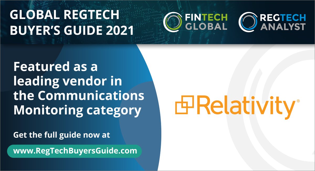 Fintech_Global's tweet image. Delighted to announce Relativity features as a leading vendor in our new RegTech Buyer&apos;s Guide. 

fintech.global/regtechbuyersg… 

#RegTechBuyersGuide