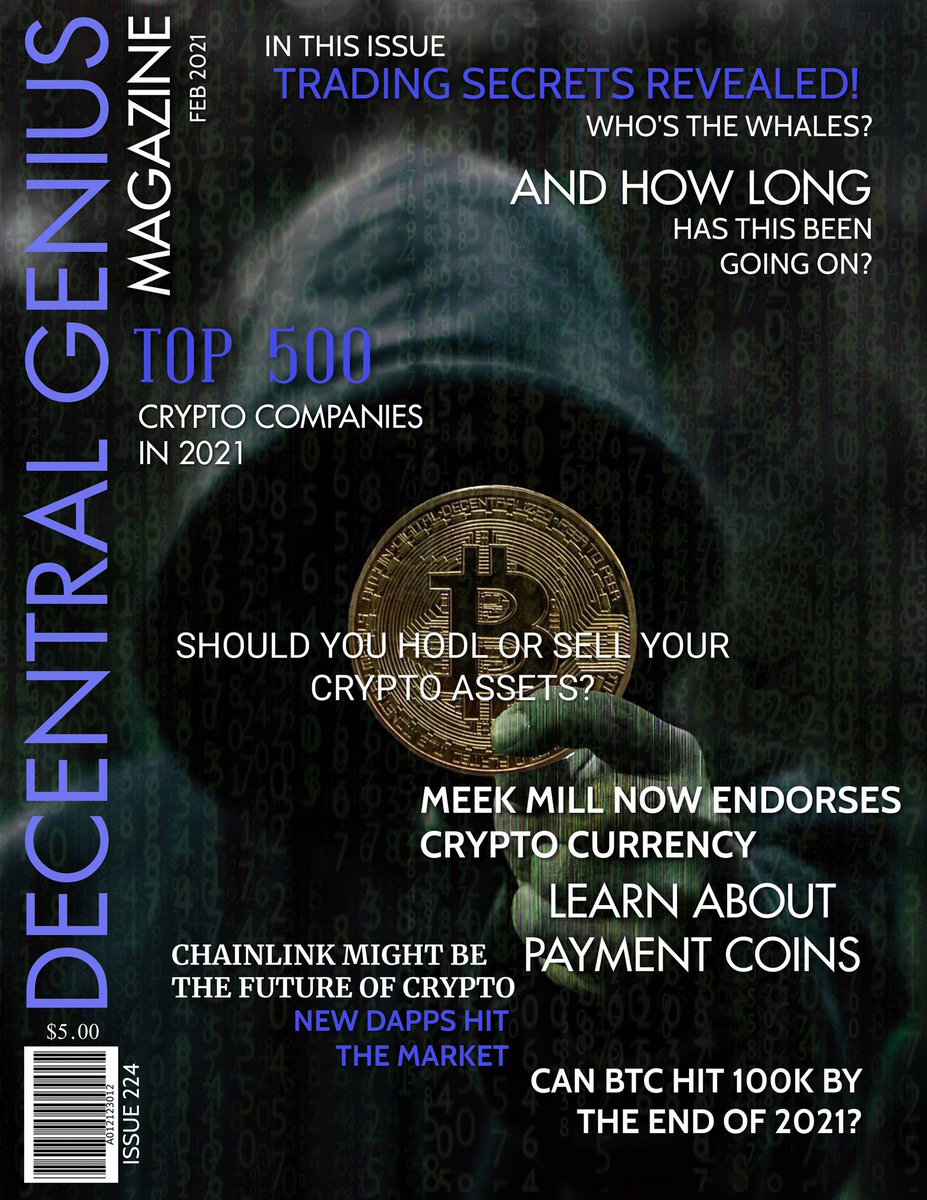 DecentralGenius's tweet photo. New #crypto #magazine hits the streets soon! If you have a crypto related company or service DM me. Pre Order your copy now!
#blockchain #blockchaintechnology #cryptocurrency #btc #bitcoin $btc $link $eth $enj $eng #noding #MiningBtc #altcoin #altcoins #enjwallet https://t.co/XRl7nz9VGN