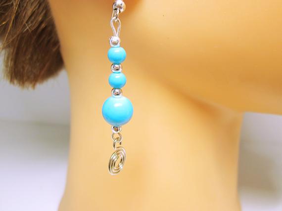 Blue #Beaded #Earrings Spiral Dangles Long Earrings Beautiful Peacock Blue Earrings Gift Ideas For Her Birthday Anniversary Modern Earrings #jewelry #fashion #handmade