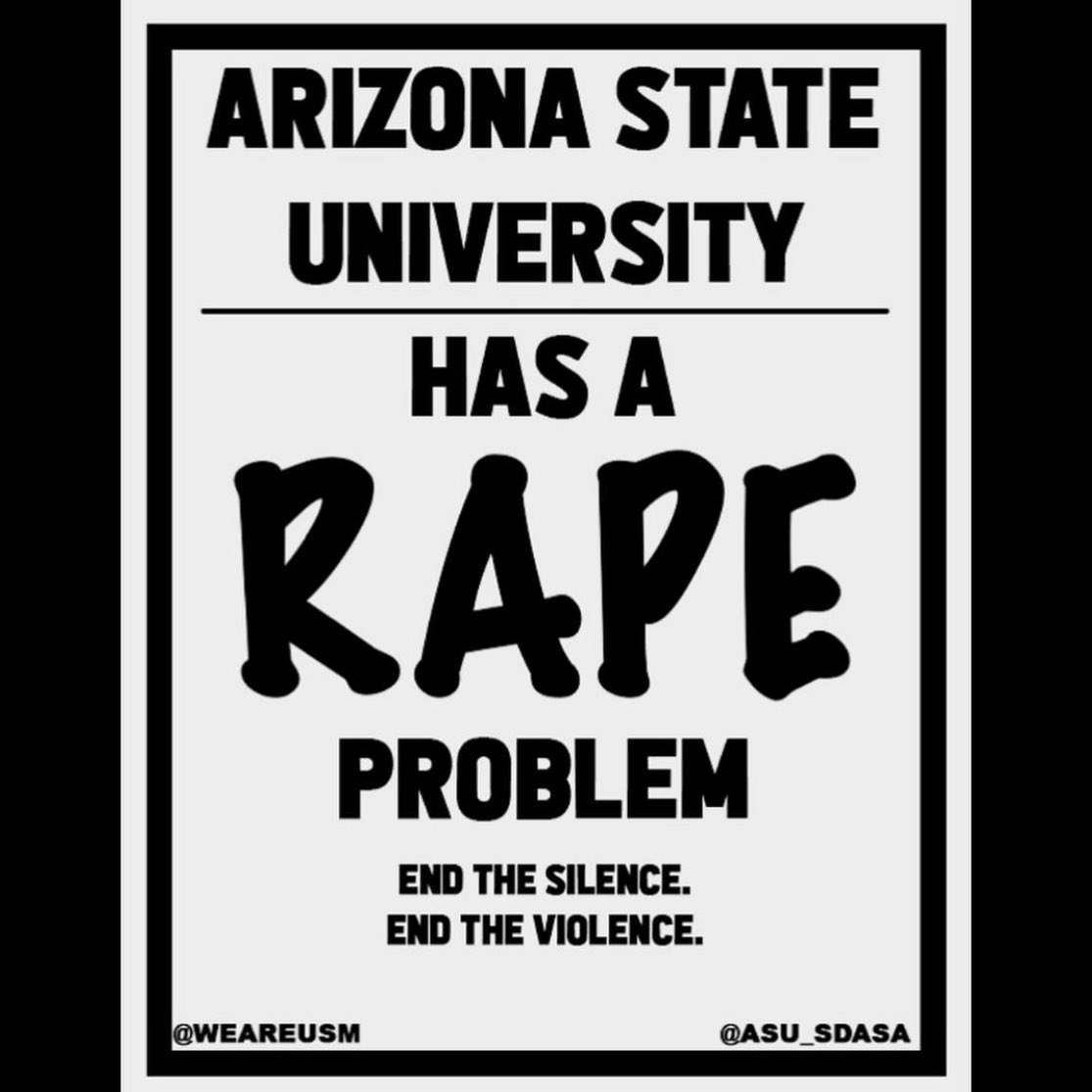 dreaaaaaa28's tweet photo. hi! @asu has a huge problem:) @michaelcrow please do something. we are tired of you ignoring our cries for help. students demand a rape crisis center and expanded resources for survivors. please sign the petition! https://t.co/C9FTeM3oEb #JusticeForAlayna #ASU #MeTooASU https://t.co/lAT1eVNWcw