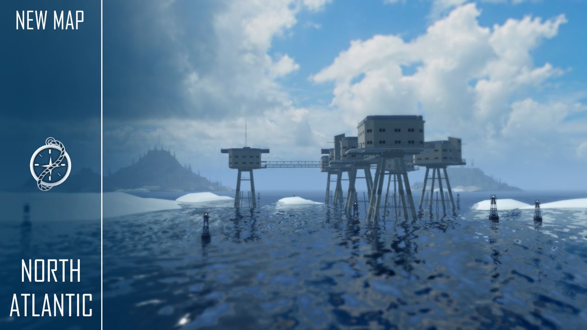 Iron_Seas_RBLX's tweet photo. #Roblox #RobloxDev 
Map Reveal monday! ⚓ A new map for Iron Seas will be revealed every monday, starting this week with North Atlantic! 🌊

Based in the atlantic ocean wtih huge open waters and tall island formations, the map is perfect for long ranged artillery combat. 🚀 https://t.co/ZBXcW26Xo6