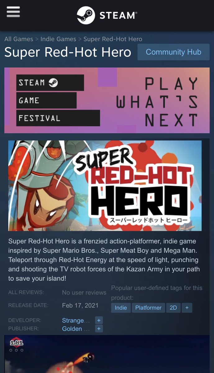 StrangeLightGMS's tweet photo. Check us our live at the Steam Game Festival all day today! #SuperRedHotHero #SteamGameFestival #LiveStreaming https://t.co/6Lx8BGqdyL