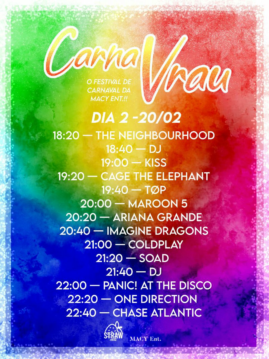 MACYEnt_'s tweet photo. 𝐇eч'o! 𝐍ós da 𝐌𝐀𝐂𝐘 𝐄𝐍𝐓. Temos a honra de anunciar o nosso primeiro evento de carnaval! Sendo este dividido em dois dias repletos de grupos, bandas e solistas incríveis que irão rechear vossa noite com diversas atrações incríveis. 𝐓enho certeza que não irão perder, sim? https://t.co/ng7KRAs2l7