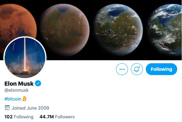 2/  #Bitcoin  On 29th January 2021, Elon Musk changed his Twitter bio to “ #Bitcoin  ”. Elon championing Bitcoin caused a tsunami of interest in the cryptocurrency.By end of 29th Jan 2021:Share Price = +8.43% Market Cap = +$50 billion
