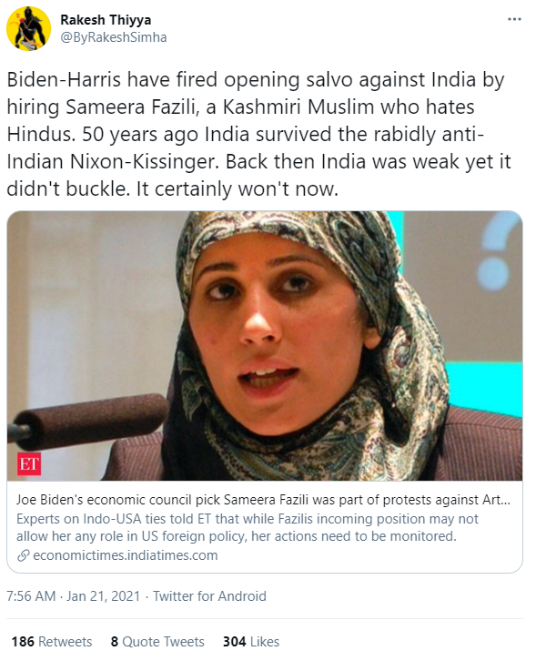 Hindus aligned with Modi, meanwhile, have targeted Muslims who protested the CAA in India and joined the Biden admin.