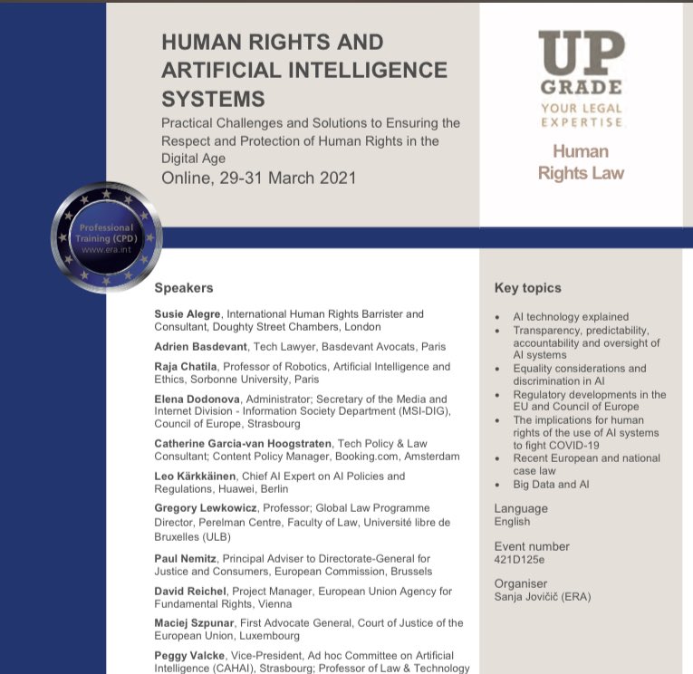 CatherineGvh's tweet photo. Delighted to contribute to the  @ERATrier training aiming to unpack #practicalchallenges and #solutions to ensuring the protection of #HumanRights in the #DigitalAge. Join us: https://t.co/OtMTOIMhOm #AI #HumanRights #ResponsibleTech #AlgorithmicGovernance https://t.co/tKQh5n89Tt