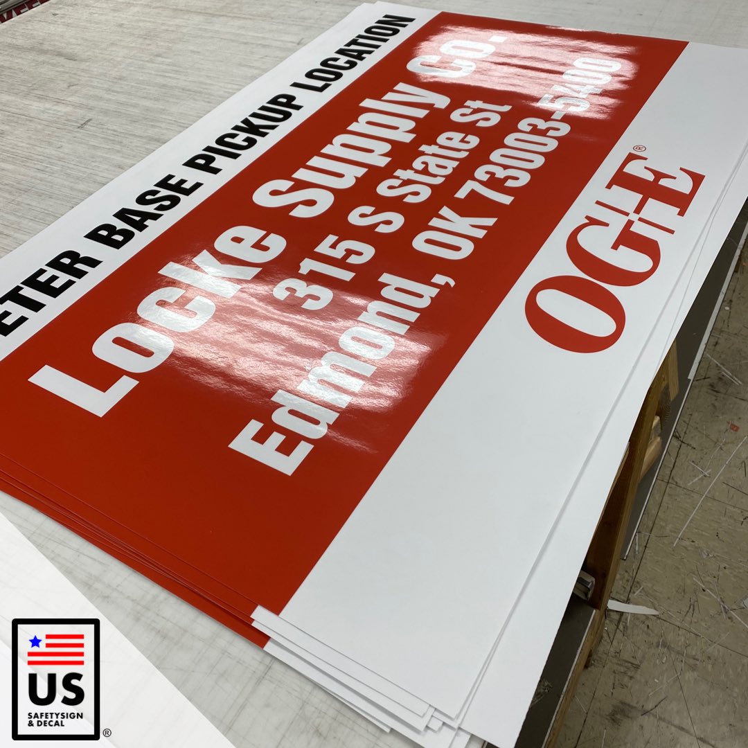USSafetySign's tweet photo. Completed! Custom work for OG&amp;E shipping out!

Contact U S SafetySign &amp; Decal for your safety sign needs. 

U S SafetySign &amp; Decal
1433 E. 6th Street
Tulsa, Oklahoma 
800-678-2529 

#industrialsigns #safetysigns #ussafetysigns https://t.co/4Hziqsi0NB