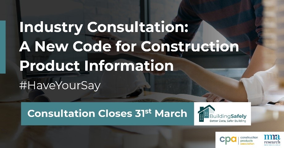 CIMinfo_CIG's tweet photo. In response to @DameJudithH report Building A Safer Future, @CPA_Tweets introduces a new Code for Construction Product Information.
The views of the construction industry on this proposed Code are vital.
Take the survey at https://t.co/CaKi6zIir9.
#BetterData #SaferBuilding https://t.co/xq0Y1PWKyi