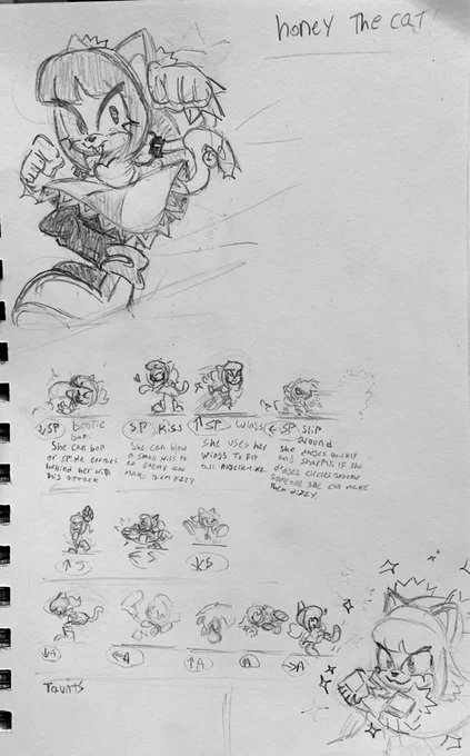 not me making a honey moveset??(many of the moves are from honey in fighting vipers aswell as stuff she does in the archie comics, also "kiss" is a reference to a move she was gonna do but removed thats found in the code for sonic the fighters, yea did research for this lmao) 