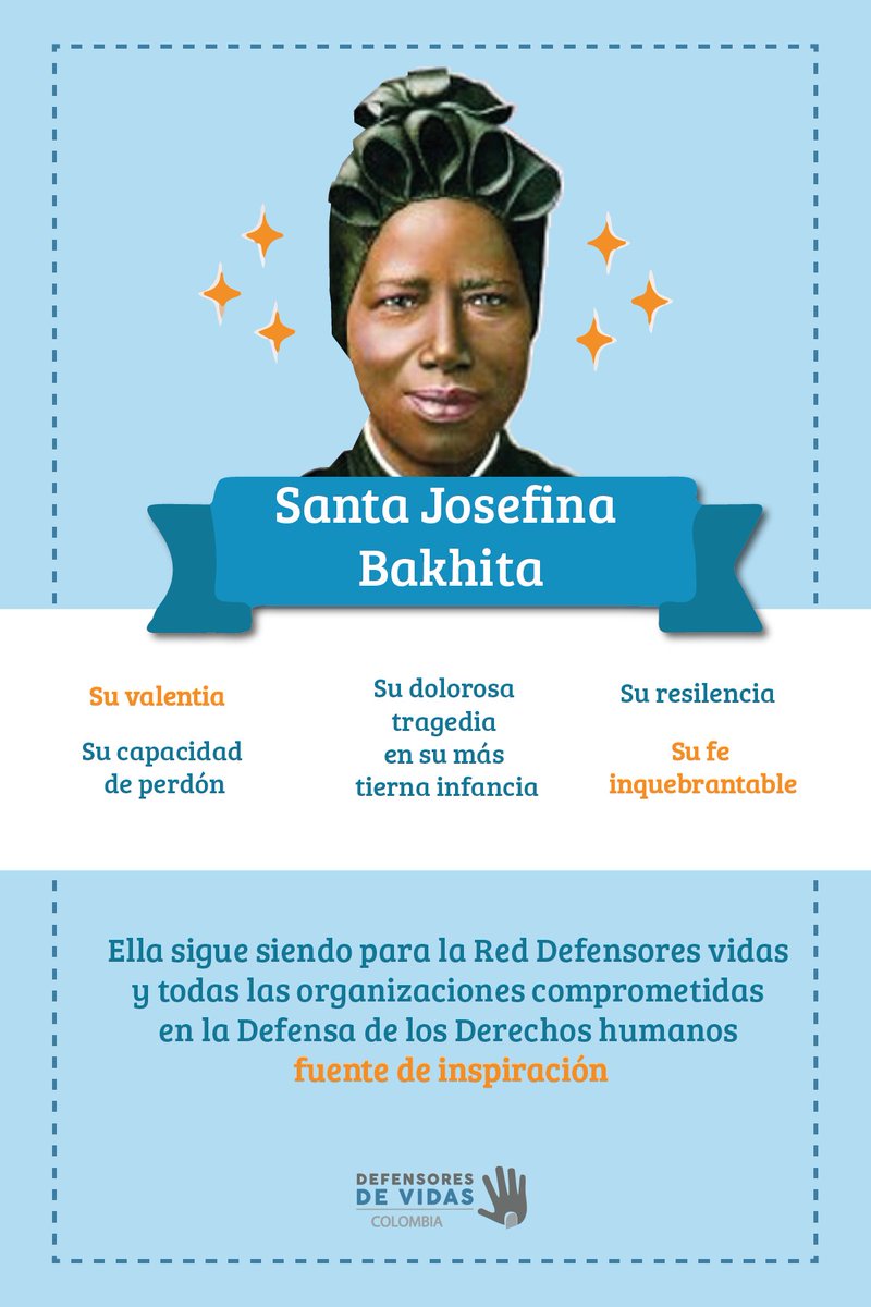 DefensoresVidas's tweet photo. 🔺Hoy 8 de Febrero recordamos Santa Josefina Bakhita, quién es testimonio de vida.🔻

Fue secuestrada por unos comerciantes de esclavos cuando solo era una niña, fue sometida a esclavitud y tortura. 

Amplia más sobre su vida en nuestra pagina 
👇👇
https://t.co/aEHZGOtwbN https://t.co/xCFqmt2n7M