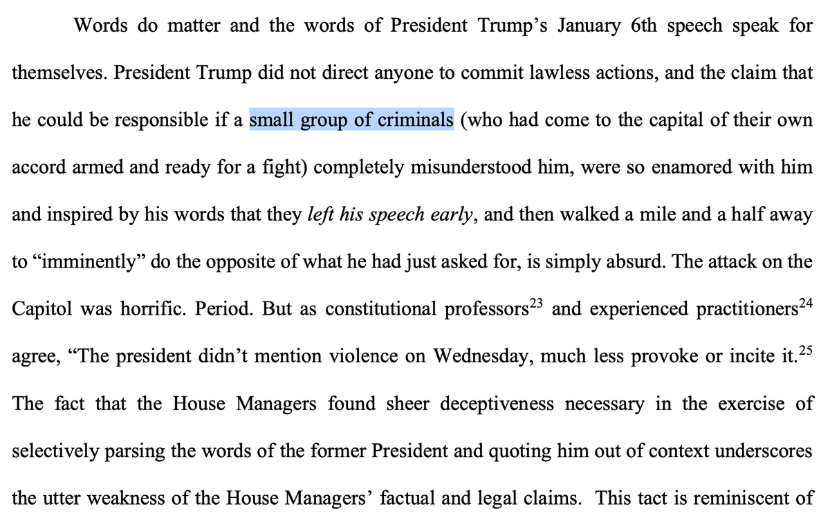 Here's the part where he throws his devoted followers under the bus: They were so enamored of Trump that they took it upon themselves to commit crimes, so they deserve what's coming to them and Trump is totally innocent. 9/