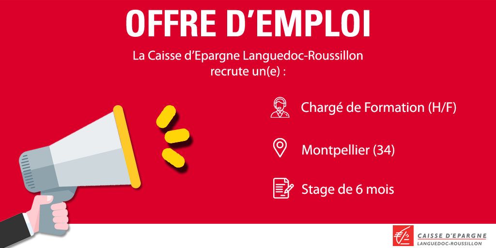 [ #Recrutement ] 
Vous êtes étudiant(e) en Master 1 ou 2 #RessourcesHumaines et vous êtes à la recherche d'un #stage ? Rejoignez l'équipe #RH de la <a href="/CaissepargneLR/">Caisse d'Epargne Languedoc-Roussillon</a> pour un stage de 6 mois au poste de chargé(e) de formation. 👩🏻‍💻
Pour postuler 📲 lnkd.in/ey3pGSR