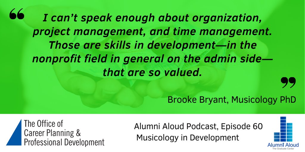 CareerPlanGC's tweet photo. In this episode of #AlumniAloud, we talk to Musicology alum Brooke Bryant about what it means to work in development and the skillsets @GC_CUNY students have that can help them pivot into the field. @cunygcmusic
https://t.co/NJ4AKQaGWf https://t.co/COZHMWZ9oJ