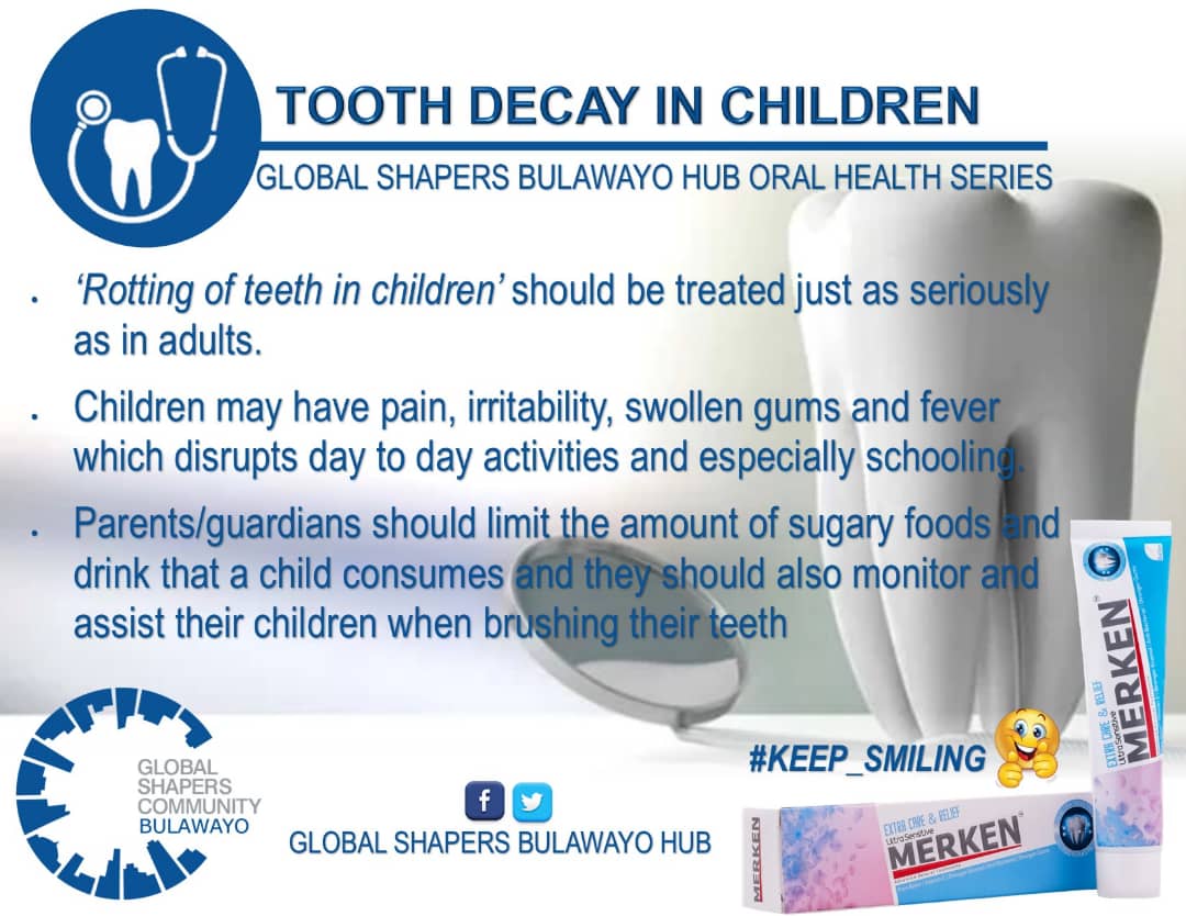A toothache is a result of tooth decay (rotting teeth) and it can be avoided! Protect your
children´s teeth.
#KeepSmiling #GSCByo #GSCByoOralHealth #MerkenToothpaste #OralHealth <a href="/MerkenGroup/">Merken</a>  <a href="/BuhleThePhoenix/">Buhle Ncube</a> <a href="/UNoeMqhele/">She Who Wears A Crown</a> <a href="/UNgamla/">Sibusiso Bhebhe</a> <a href="/millcentmill/">millcent mkhwananzi</a> <a href="/AshingtonM/">First_Time_Dad_&_Husband</a>