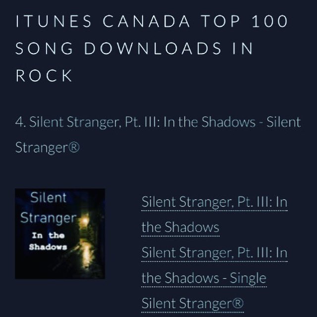 woarecords's tweet image. #woaartist @SilentStranger6 hits #4 on the Canadian #itunes #rockcharts with his new single  ‘In the shadows’ #silentstrangerIII