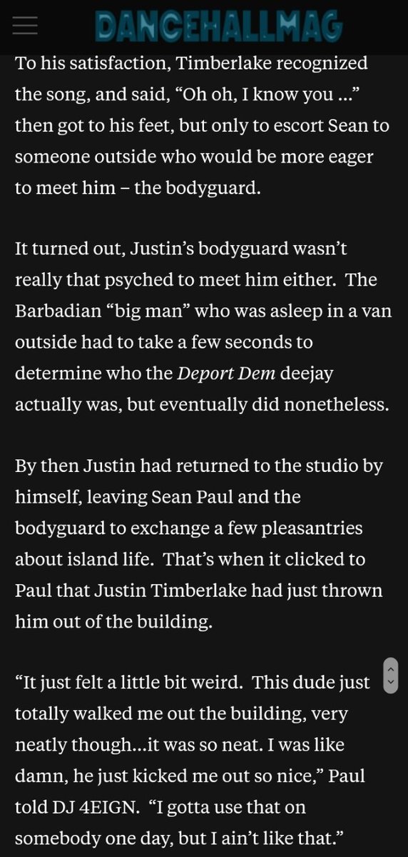 quick thread of justin timberlake being a shitty person. it's happened to more people than you think.sean pauls story on how JTs bodyguard threw him out so smoothly, he almost didn't notice