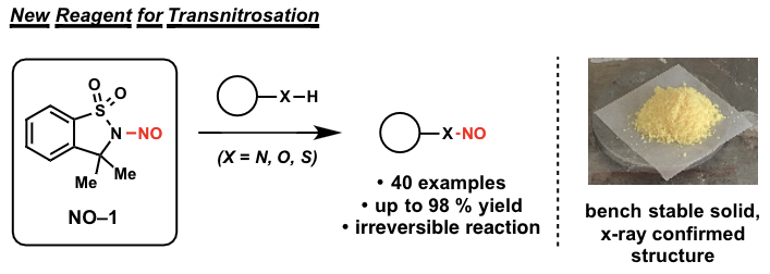 baxterlabchem's tweet photo. Check out our new reagent for transnitrosation. It is bench stable, works great at room temp, and can be used to make 15N isotopologues. Prep and experimental procedures available on @ChemRxiv 
https://t.co/rwfUj3ire5 https://t.co/JdhW41eTpf