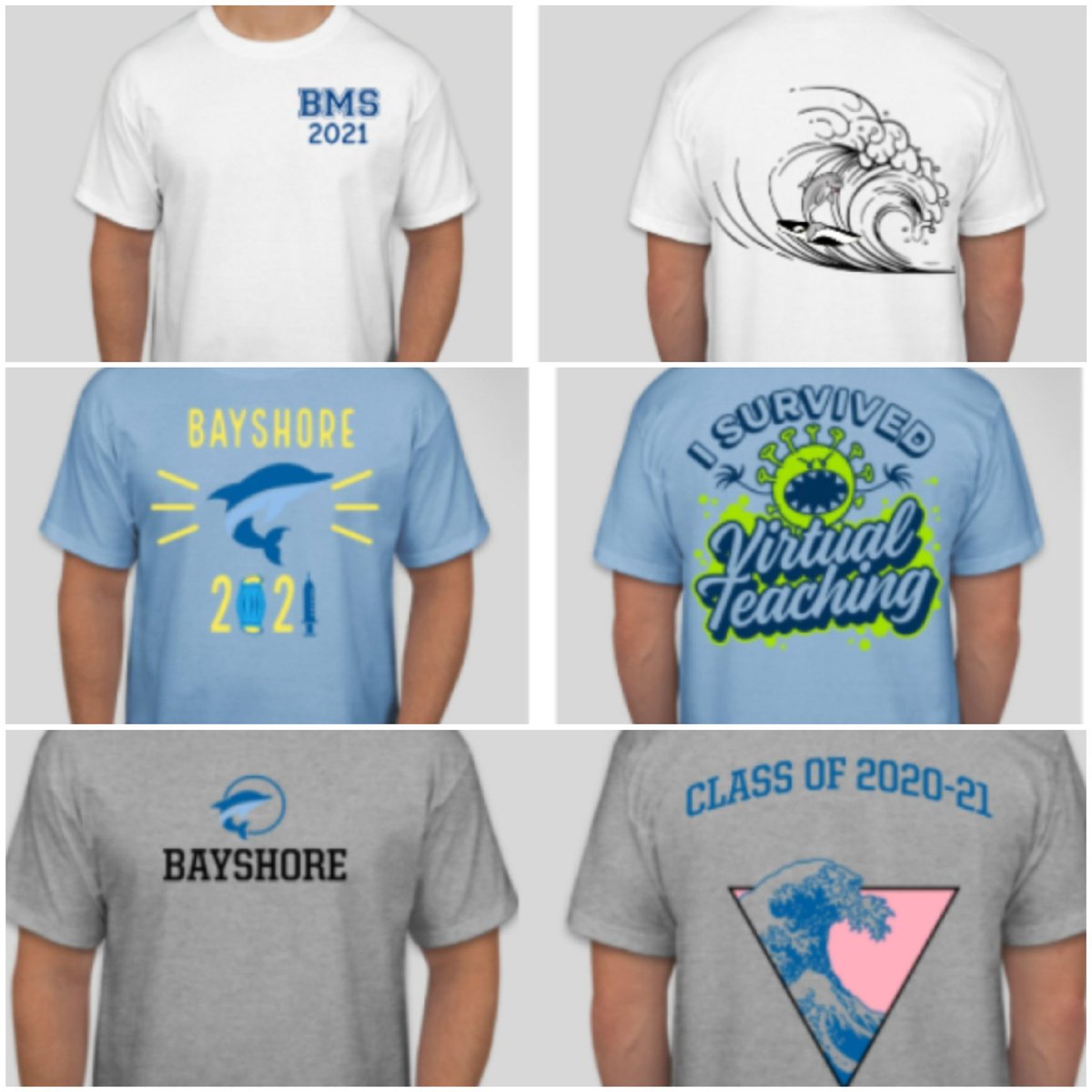 jmtishler's tweet photo. These are the winning designs from each 8th grade class @BayshoreMiddle for their Class of 2021 T-shirts- great job by all!! 8th graders, we will be casting our votes for which of these 9 designs we will be printing! @MrPotter133 #DolphinPride #MTPSpride https://t.co/QlqyABqGH9