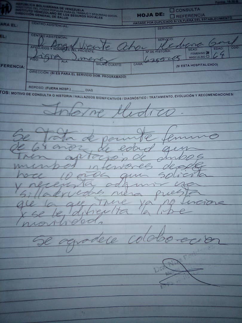 Les pido🙏 que me ayuden a conseguirle un silla de rueda para la Sra. Ligia Jiménez ella vive en el sector del Cementerio aquí en Caracas. Esto le facilitará una mejor movilidad en su casa y salir al médico. No cuenta con los recursos. #AyudameAAyudar