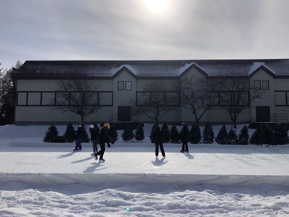 Beautiful winter day to be outside for recess break supervision! The new skating rink at @elmwoodDotCa is already getting broken in by a group of middle school students. #getoutside