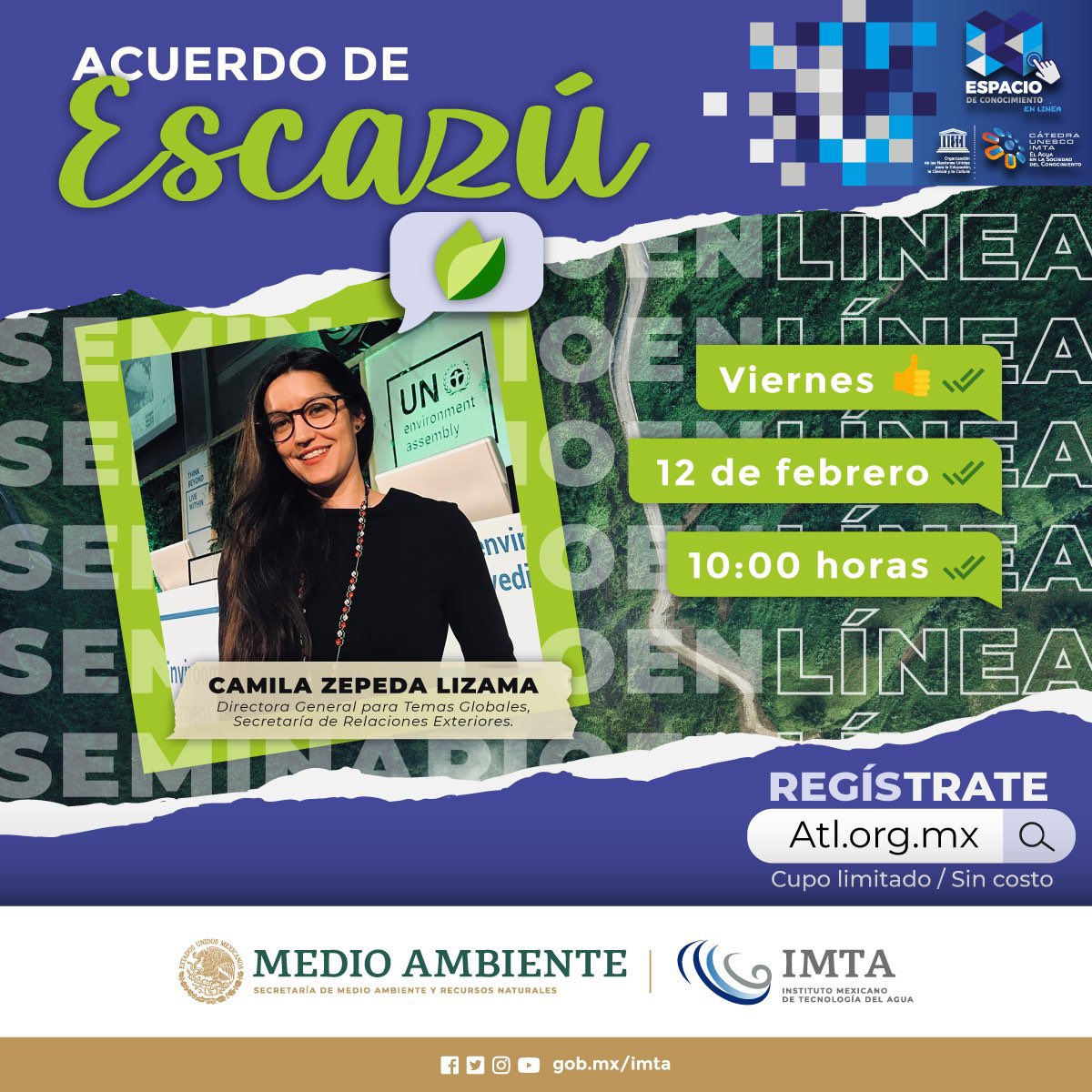 CamilaZepedaL's tweet photo. Acompáñanos este viernes para platicar del #AcuerdoDeEscazú @catedraimta 🍃🌎 https://t.co/n74FNLGtDB