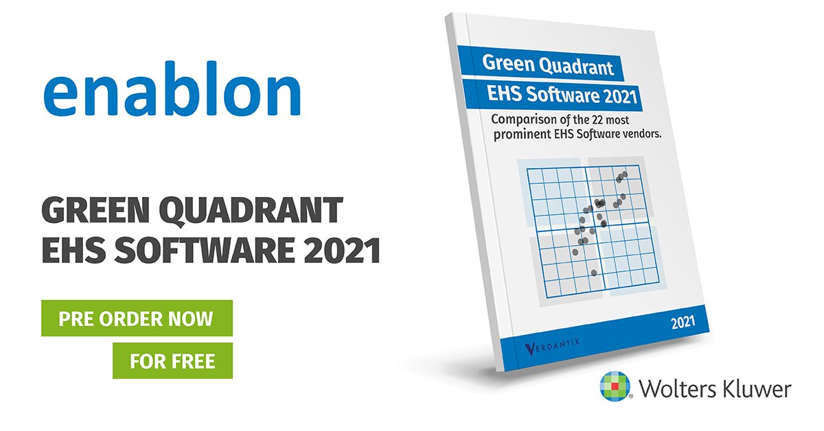 Enablon's tweet photo. Receive a benchmark of 22 leading #EHS software vendors for free by pre-ordering the upcoming Verdantix Green Quadrant EHS Software 2021 report: https://t.co/UKoJYX4rL5 #HealthandSafety #EHSsoftware #EHSanalytics #HealthandSafety #RegulatoryCompliance https://t.co/mrJDUvuWuS
