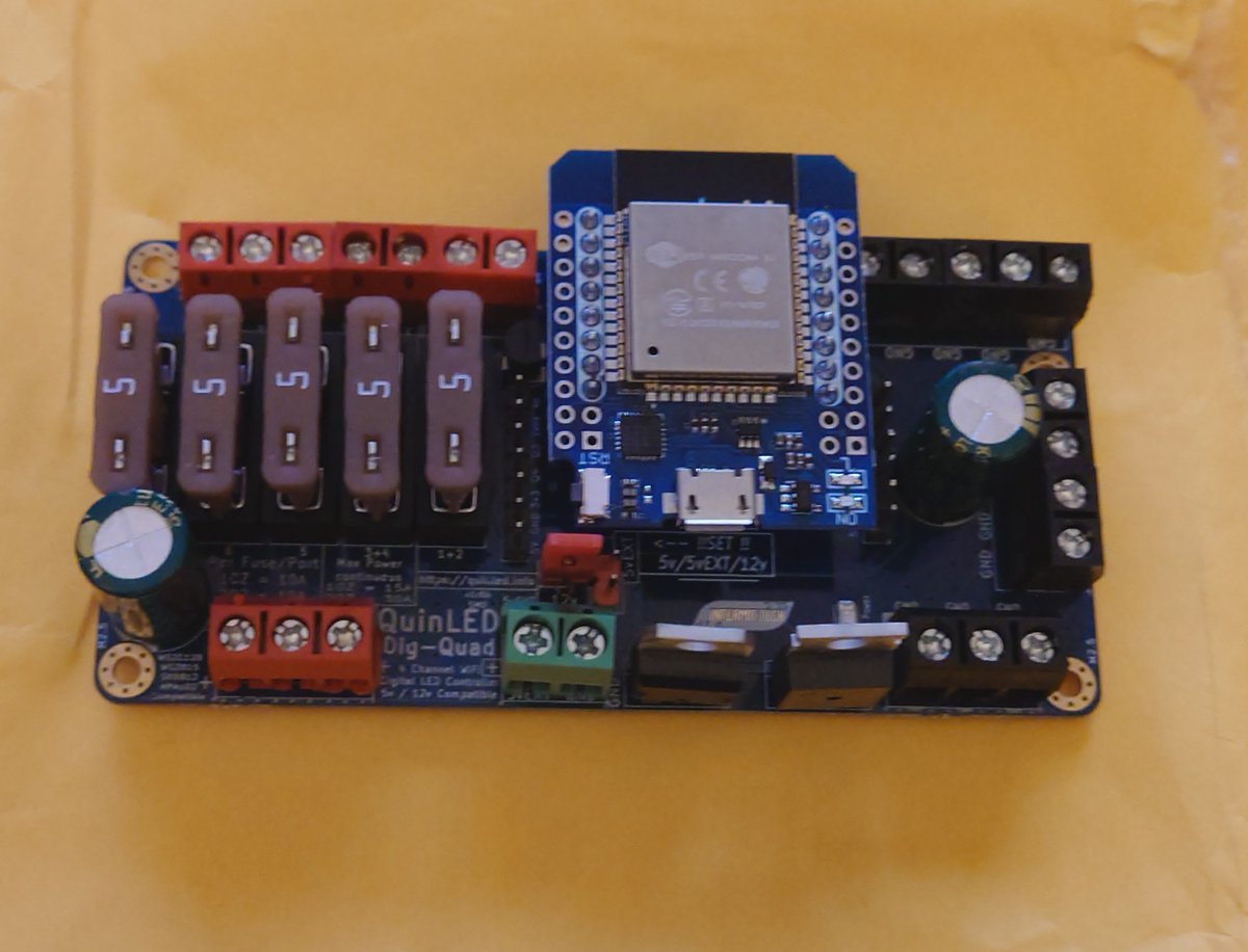 laz_fee's tweet photo. @IntermitTech @Quindor @Dr_Zzs it might have took awhile to come but my #Digquad arrived today woohoo. Now to think of a new project. #rgbled #controlboard #wled #esp32 #quin_led https://t.co/SUPsQXqORz