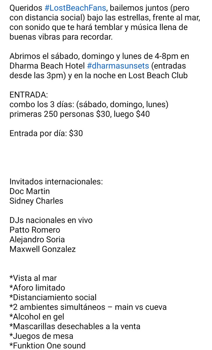 💥LOST BEACH CARNAVAL 3 DIAS💥
Sábado 13, Domingo 14 y Lunes 15

Doc Martin
Sidney Charles
Patto Romero
Alejandro Soria
Maxwell Gonzalez