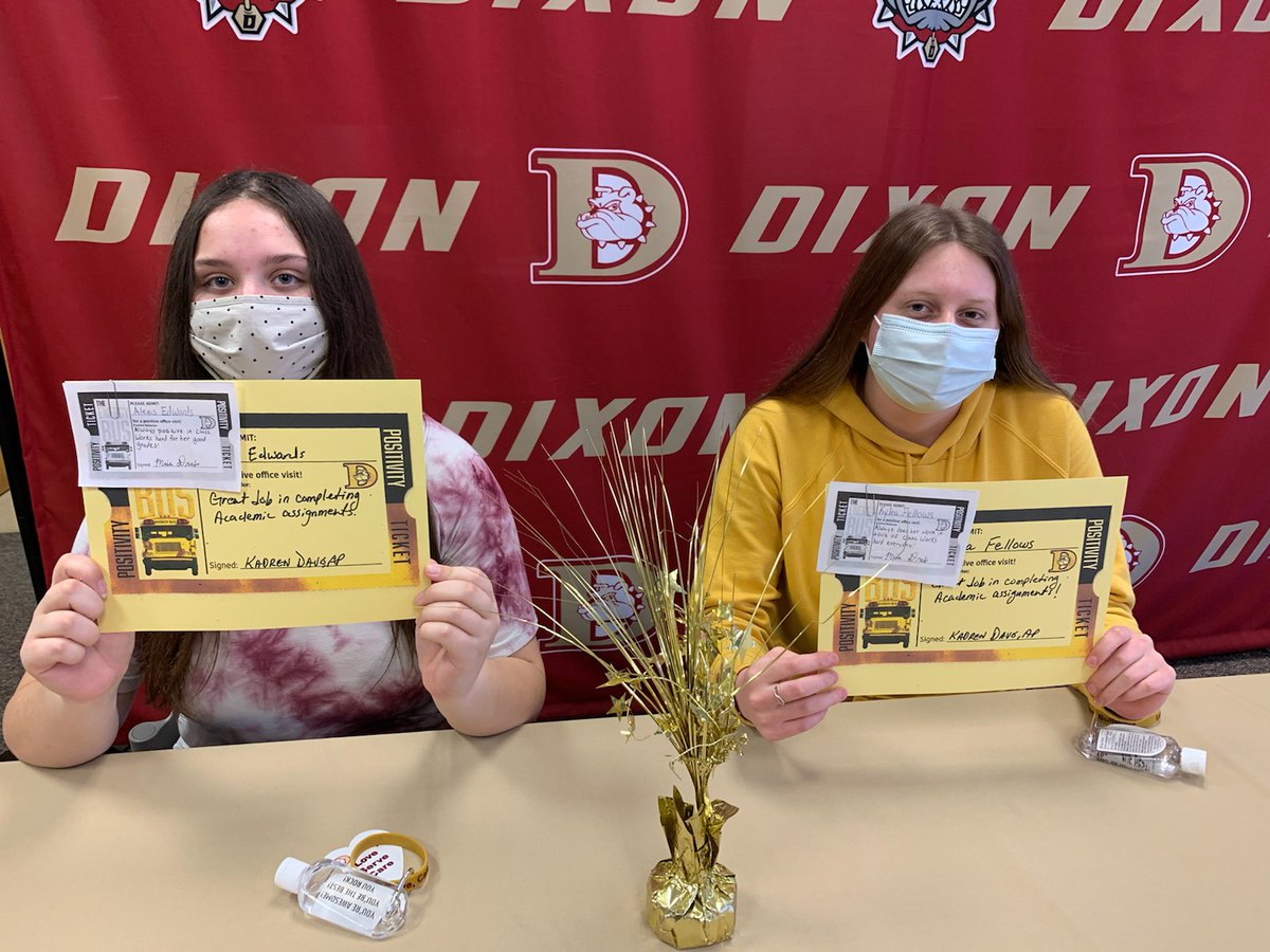 Dixon_Bulldogs's tweet photo. Alexis Edwards and Kylea Fellows for Ms. Drake in English. Positive Tickets. Yay! https://t.co/Pv2ksD6GJA